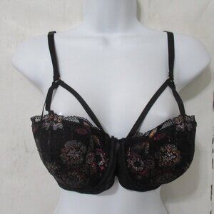 Fenty X Savage Bra 36D Black Glitter Underwire Back Closure Cut Out Cage